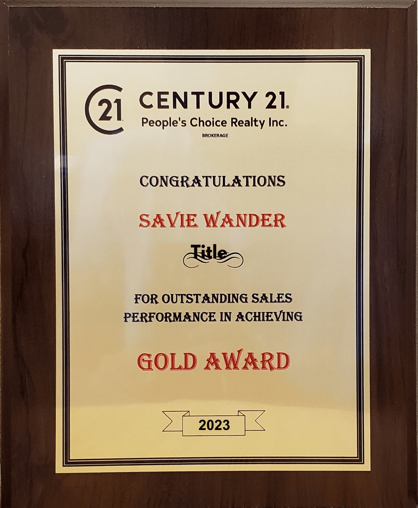Gold Sales Performance Award