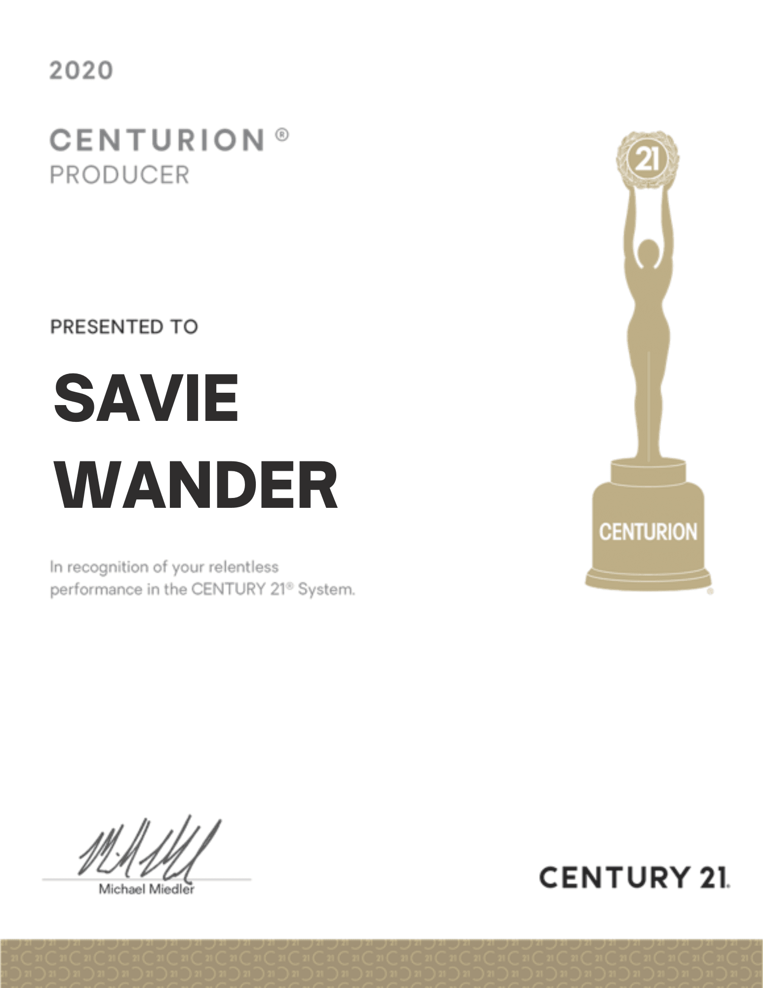 Centurion Producer Award, 2020