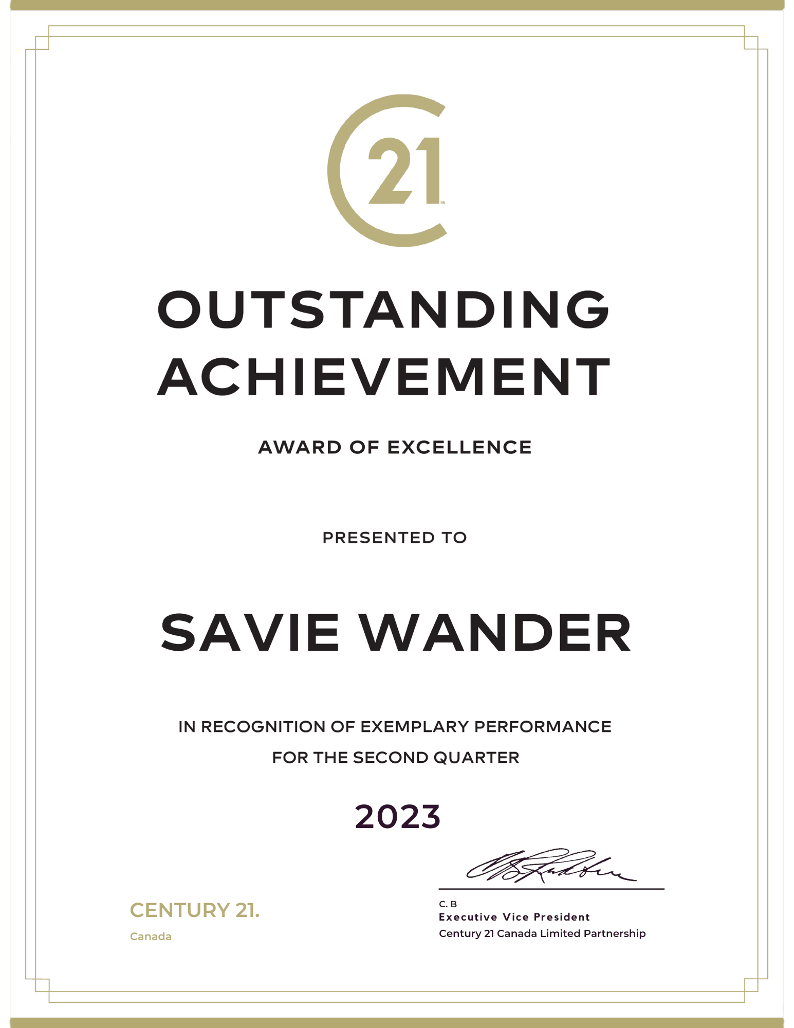 Outstanding Achievement Award of Excellence, Q2 2023